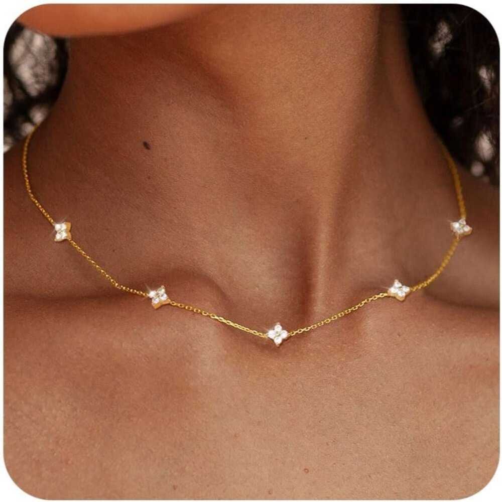 💫 Women Trendy Cubic Zirconia Necklace Gold Layered CuteButterfly Heart Jewelry
